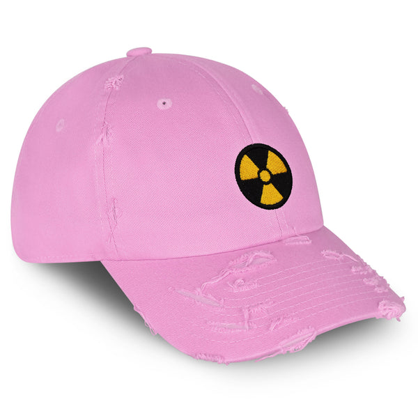 Radioactive Sign Vintage Dad Hat Frayed Embroidered Cap Nuclear