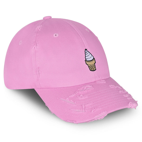 Ice Cream Cone Vintage Dad Hat Frayed Embroidered Cap Foodie
