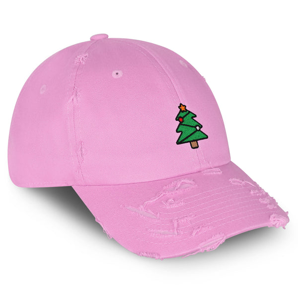 Christmas Tree Star Vintage Dad Hat Frayed Embroidered Cap Holiday