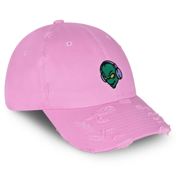 Alien Music Vintage Dad Hat Frayed Embroidered Cap Space