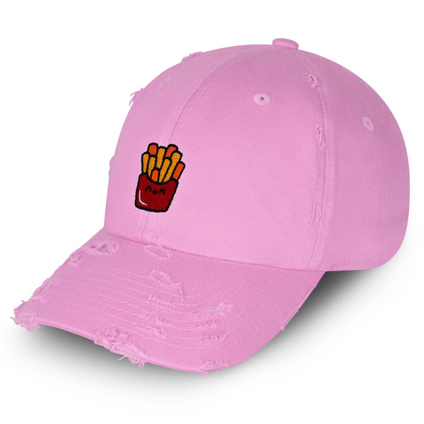 Smiling French Fries Vintage Dad Hat Frayed Embroidered Cap Chips Fast Food