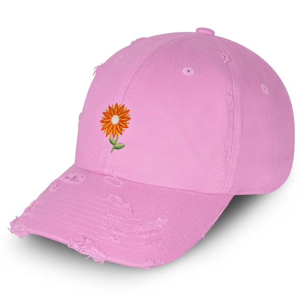 Orange Flower Vintage Dad Hat Frayed Embroidered Cap Floral