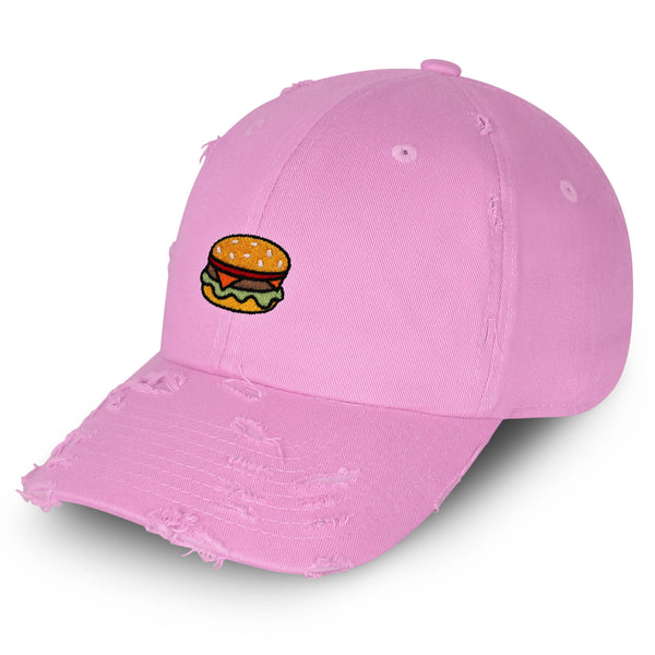 Hamburger Vintage Dad Hat Frayed Embroidered Cap Fast Food