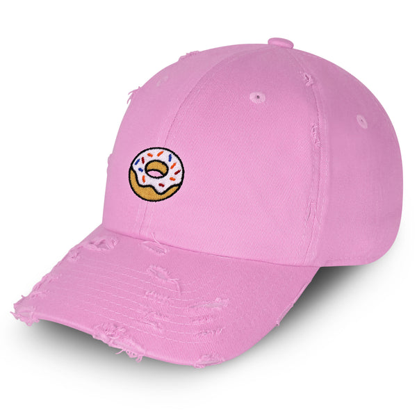 Donut Vintage Dad Hat Frayed Embroidered Cap Doughtnut Snack