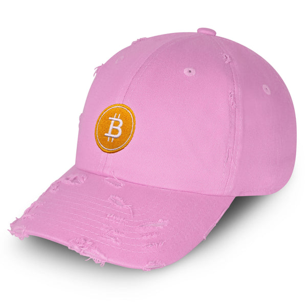 Bitcoin Vintage Dad Hat Frayed Embroidered Cap Cryptocurrency Investing