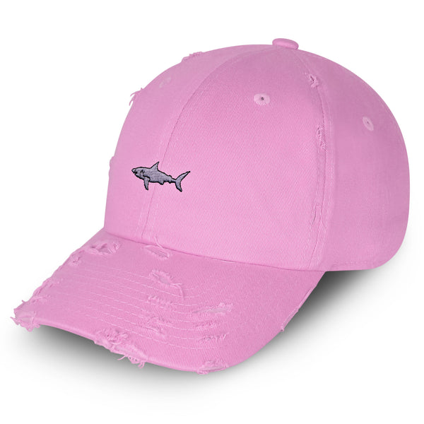 Shark Vintage Dad Hat Frayed Embroidered Cap Ocean