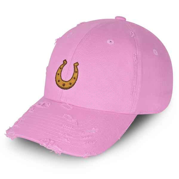 Horseshoe Vintage Dad Hat Frayed Embroidered Cap Horse Cowboy