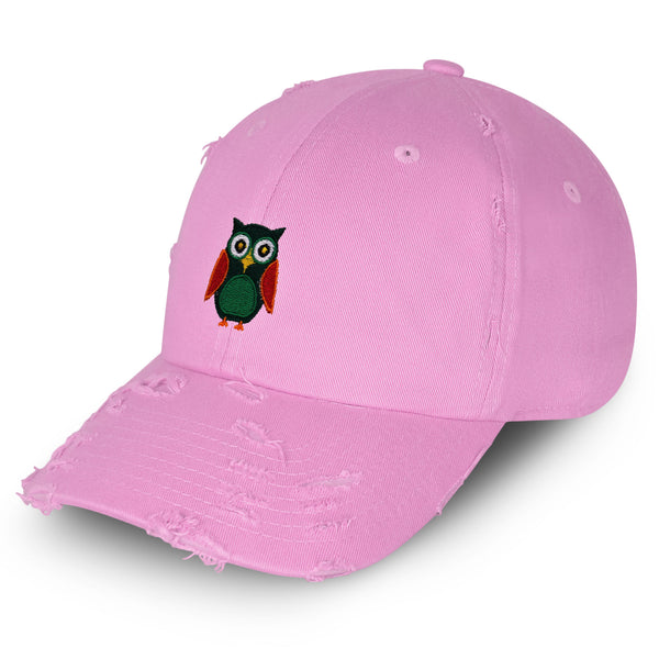 Owl Vintage Dad Hat Frayed Embroidered Cap Bird Green