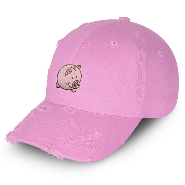 Piggy Bank Vintage Dad Hat Frayed Embroidered Cap Coin