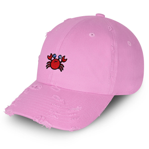 Crab Vintage Dad Hat Frayed Embroidered Cap Red Seafood