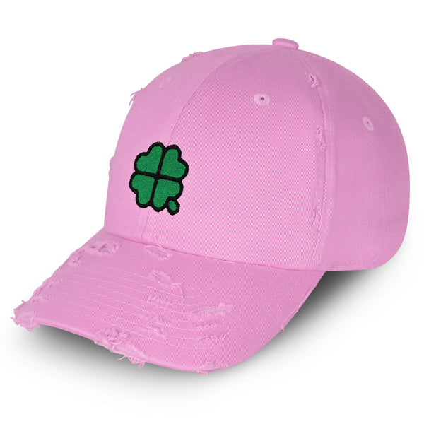 Four Leaf Clover Vintage Dad Hat Frayed Embroidered Cap Clove Lucky