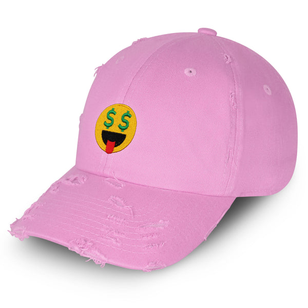 Money Eyes Emoji Vintage Dad Hat Frayed Embroidered Cap Funny