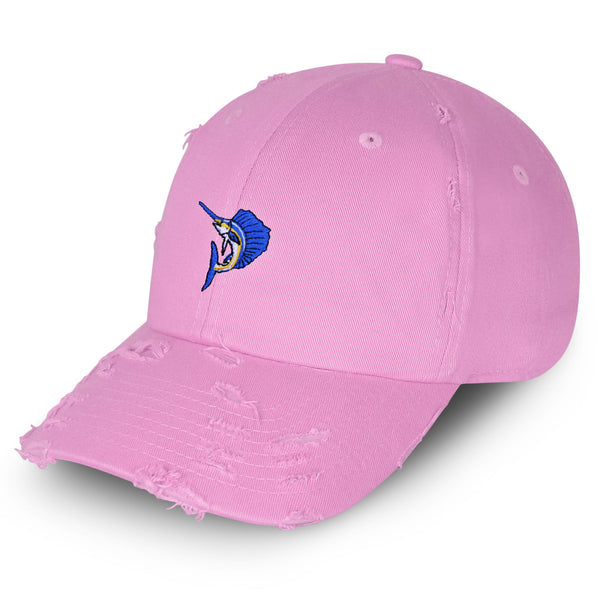 Deep Sea Fish Vintage Dad Hat Frayed Embroidered Cap Fishing