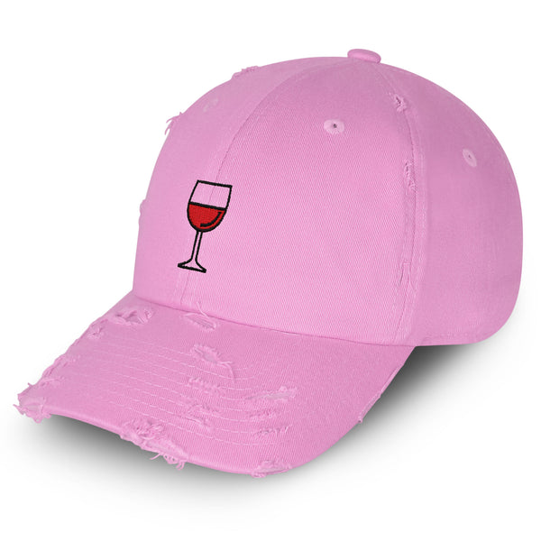 Red Wine in Glass Vintage Dad Hat Frayed Embroidered Cap Romantic Night