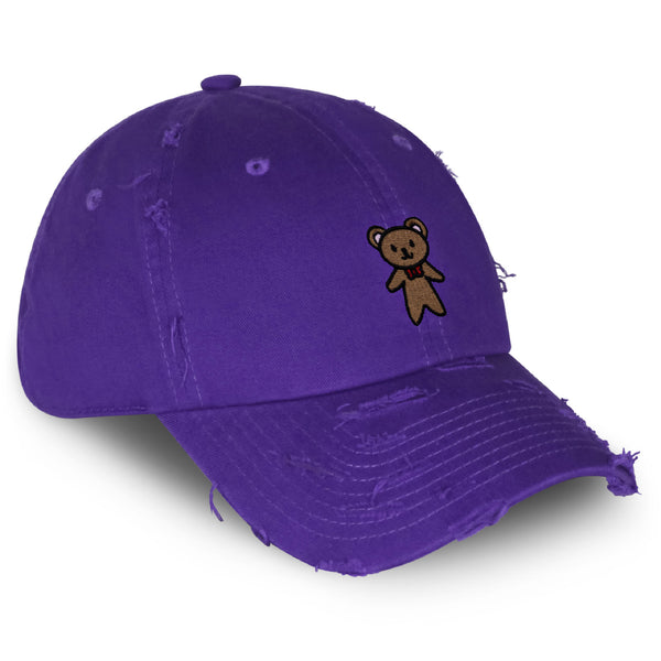 Teddy Bear Vintage Dad Hat Frayed Embroidered Cap Ribbon Brown