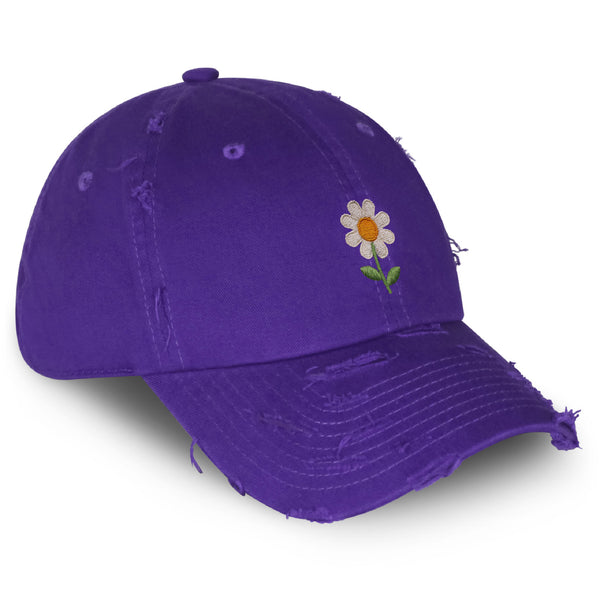 Chamomile Flower Vintage Dad Hat Frayed Embroidered Cap Floral