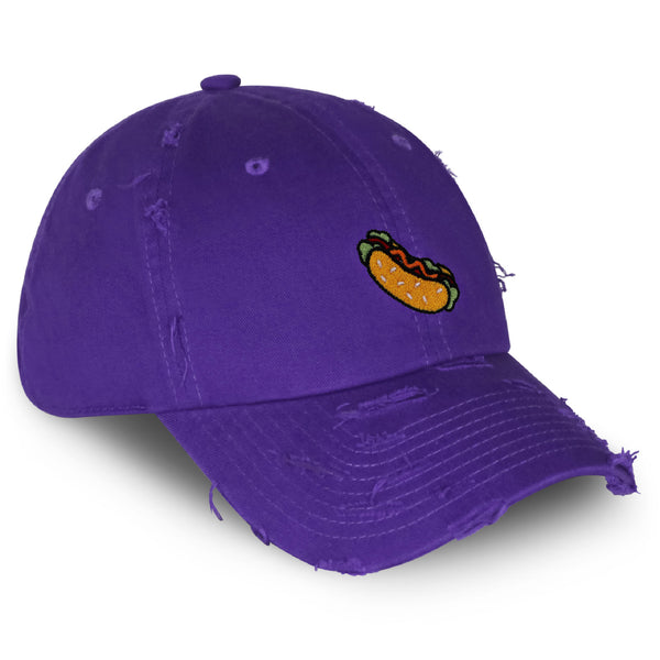 Hot Dog Vintage Dad Hat Frayed Embroidered Cap Fast Food