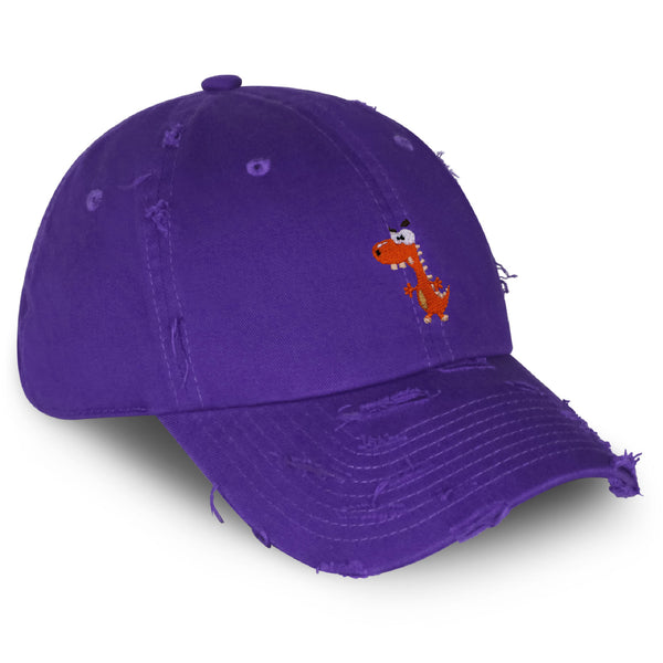 Funny Orange Dinosaur Vintage Dad Hat Frayed Embroidered Cap Kids Funny, Dino