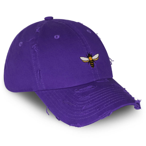 Bee Vintage Dad Hat Frayed Embroidered Cap Insect Honey