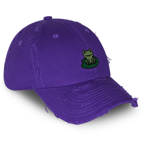 Frog Vintage Dad Hat Frayed Embroidered Cap Frog Pond, Frog