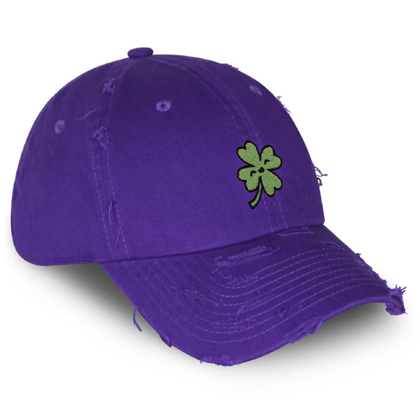 Clover Vintage Dad Hat Frayed Embroidered Cap Lucky Flower