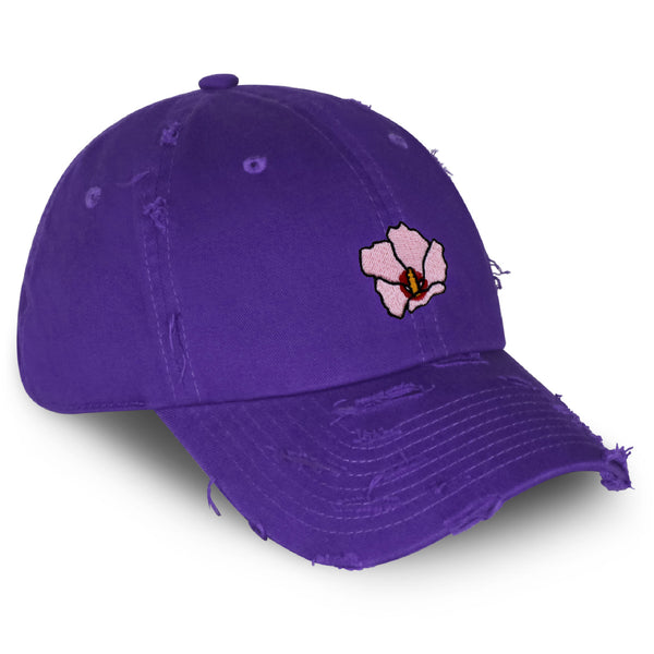 Rose of Sharon Vintage Dad Hat Frayed Embroidered Cap Hibiscus Hawaii