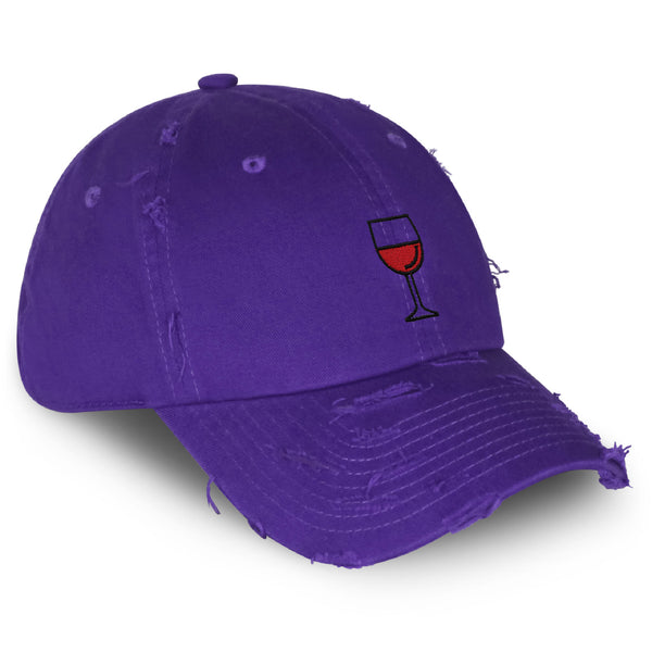 Red Wine in Glass Vintage Dad Hat Frayed Embroidered Cap Romantic Night