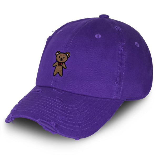 Teddy Bear Vintage Dad Hat Frayed Embroidered Cap Ribbon Brown