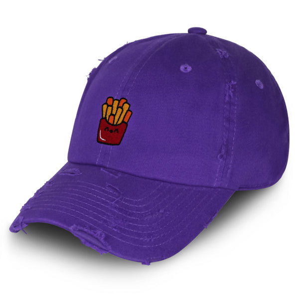 Smiling French Fries Vintage Dad Hat Frayed Embroidered Cap Chips Fast Food