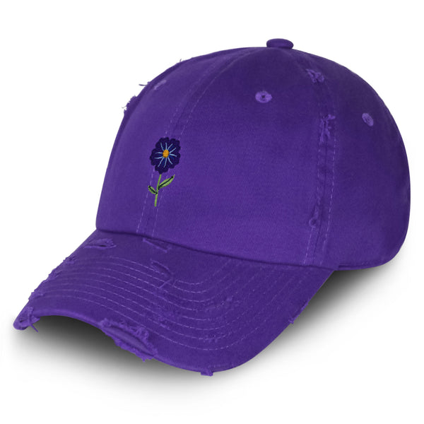 Flower Vintage Dad Hat Frayed Embroidered Cap Floral Purple