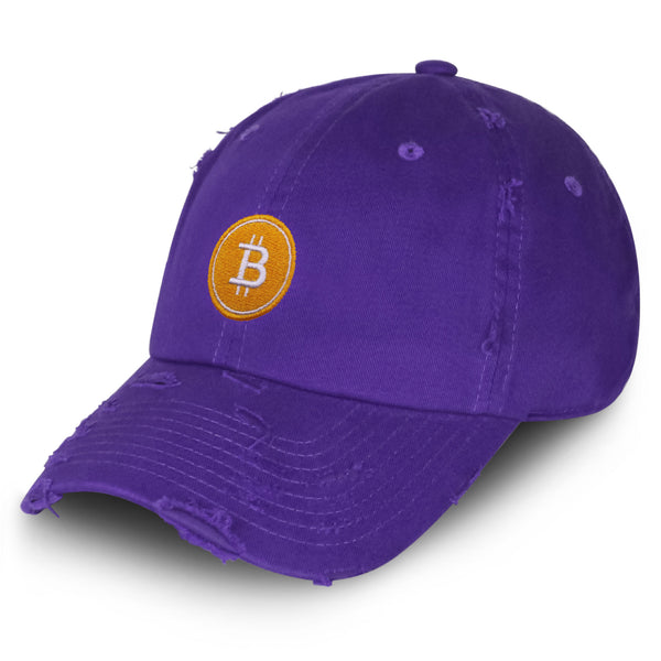 Bitcoin Vintage Dad Hat Frayed Embroidered Cap Cryptocurrency Investing