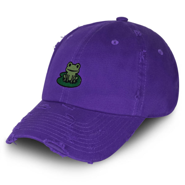 Frog Vintage Dad Hat Frayed Embroidered Cap Frog Pond, Frog