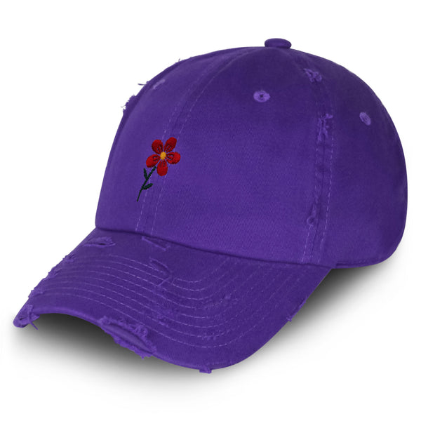 Red Flower Vintage Dad Hat Frayed Embroidered Cap Floral