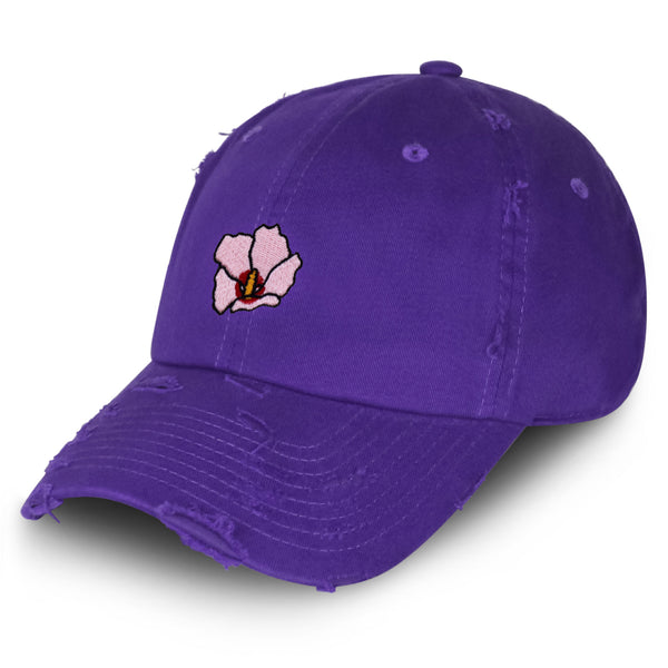 Rose of Sharon Vintage Dad Hat Frayed Embroidered Cap Hibiscus Hawaii