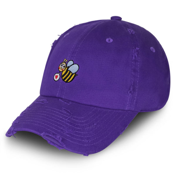 Bee Vintage Dad Hat Frayed Embroidered Cap Insect Honey