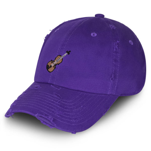 Violin Vintage Dad Hat Frayed Embroidered Cap String
