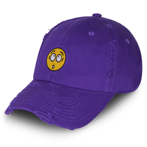 Surprised Face Emoji Vintage Dad Hat Frayed Embroidered Cap Silly