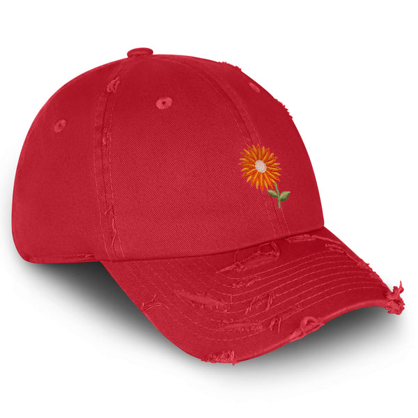 Orange Flower Vintage Dad Hat Frayed Embroidered Cap Floral