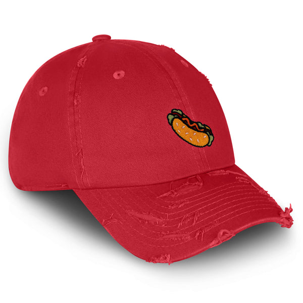 Hot Dog Vintage Dad Hat Frayed Embroidered Cap Fast Food