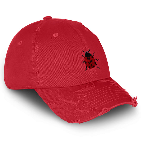 Ladybug Vintage Dad Hat Frayed Embroidered Cap Insect