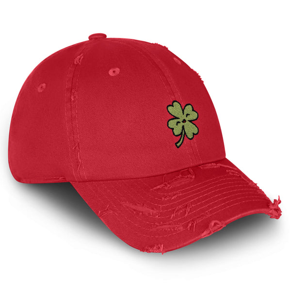 Clover Vintage Dad Hat Frayed Embroidered Cap Lucky Flower