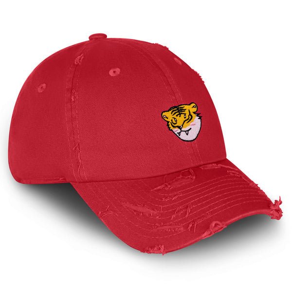 Tiger Vintage Dad Hat Frayed Embroidered Cap Scary Zoo