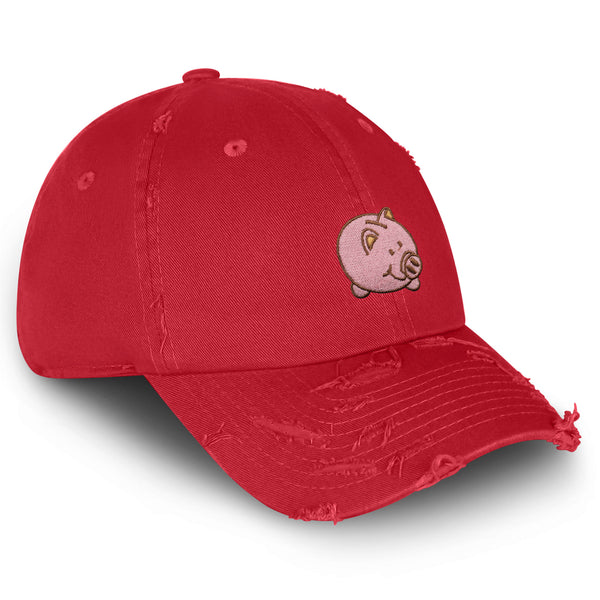 Piggy Bank Vintage Dad Hat Frayed Embroidered Cap Coin