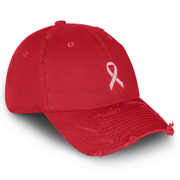 Pink Ribbon Vintage Dad Hat Frayed Embroidered Cap Breast Cancer