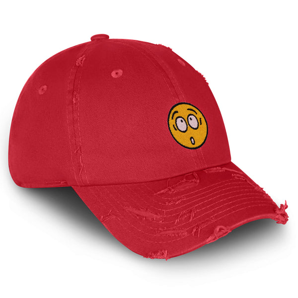 Surprised Face Emoji Vintage Dad Hat Frayed Embroidered Cap Silly