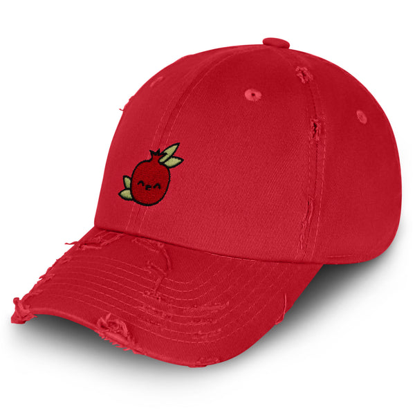 Pomegranate Vintage Dad Hat Frayed Embroidered Cap Vegan Fruit, Garnet