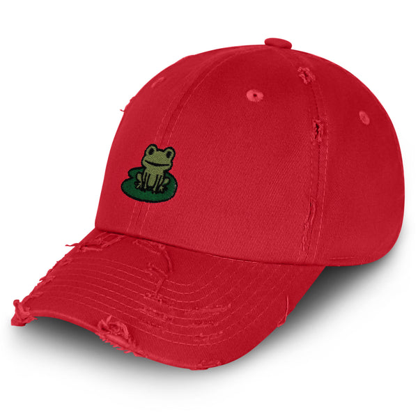 Frog Vintage Dad Hat Frayed Embroidered Cap Frog Pond, Frog