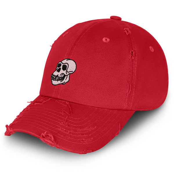 Gorilla Skull Vintage Dad Hat Frayed Embroidered Cap Skelton