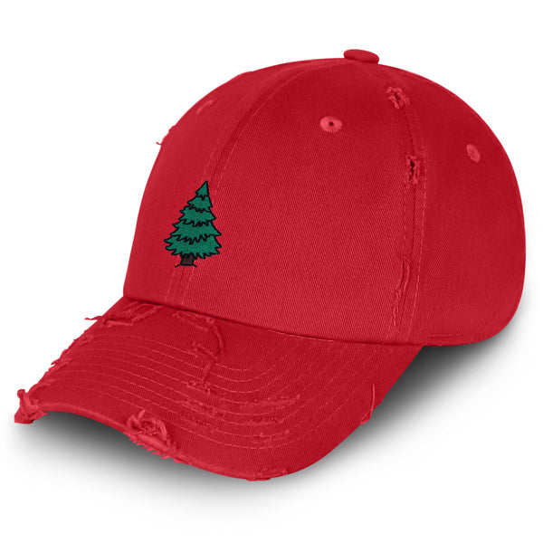 Pine Tree Vintage Dad Hat Frayed Embroidered Cap Forest Camping