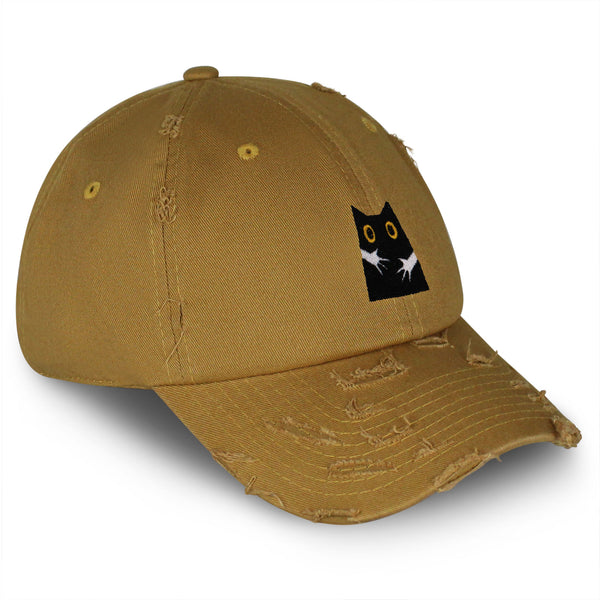 Hugs Vintage Dad Hat Frayed Embroidered Cap Black Cat Mom